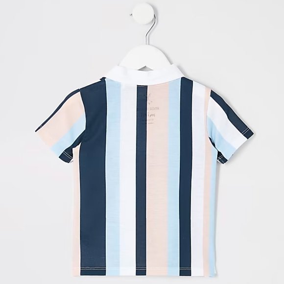 River Island Boys Multicolor Stripe 'Maison Riviera' Logo Polo Shirt - Picture 2 of 3